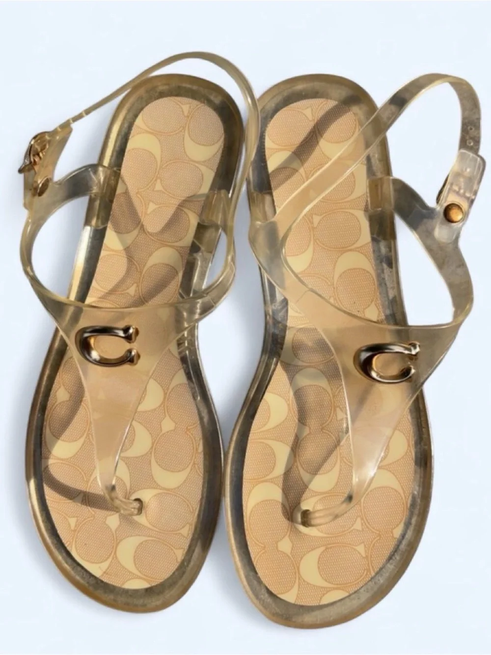Coach Natalee Clear Jelly Thong Sandals in Gold-Tone